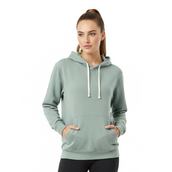 Garage Tops - Garage | Sage Green Relaxed Fit Hoodie Kangaroo Pocket with Cream Drawstrings